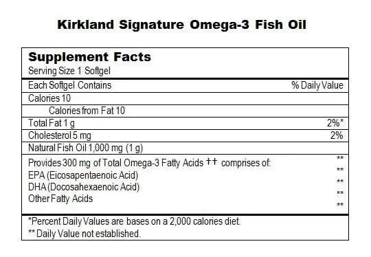 thanh phan Omega 3 Fish Oil 1000mg Kirkland