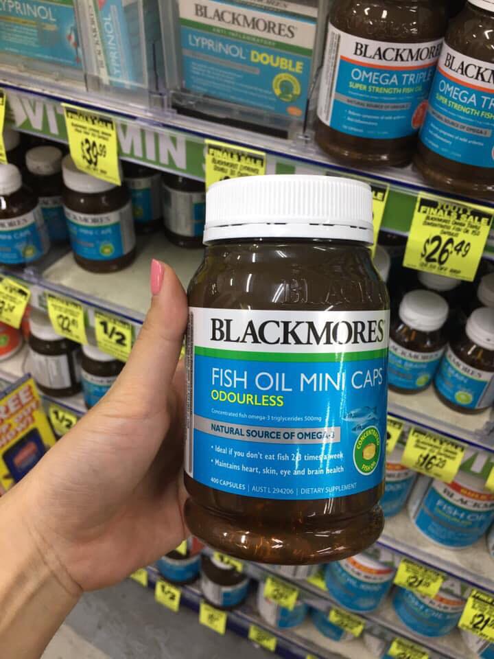 Image result for Viên uống dầu cá Blackmores Odourless Fish Oil Mini Caps 400 viên của Úc mới