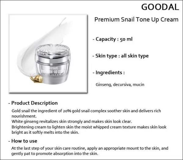 Goodal Premium Snail Tone Up Cream 3